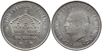 Швеция 1 крона 2003 Карл XVI Густав (1973- ) KM 894 медно-никель 4179-1034