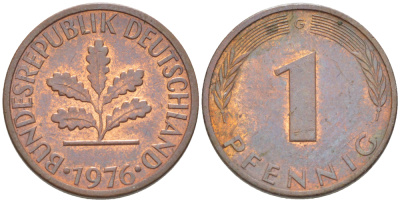 ФРГ 1 ПФЕННИГ 1976 G KM 105, J. 380 сталь плакированная медью 4181-619