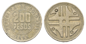 Колумбия 200 песо 1996 KM 287 медь цинк никель 4663-455