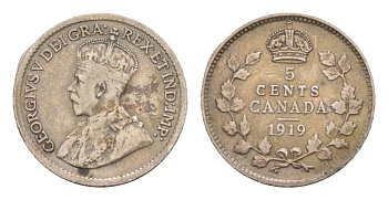 Канада 5 центов 1919 Георг V (1910-1936) KM 22 серебро 4655-439