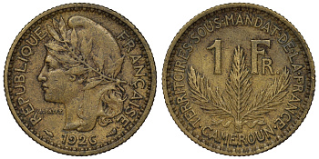 Французский Камерун 1 франк 1926 (а), монетный двор Париж KM 2 алюминиевая бронза 71-1422