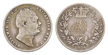 Великобритания 6 пенсов 1834 Вильгельм IV (1830-1837) KM 712, Spink 3836 серебро    3711-141