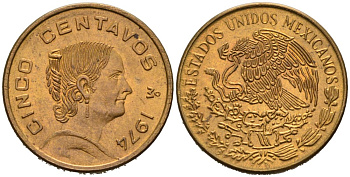 Мексика 5 сентаво 1974 Жозефа Ортис де Домингес KM 427 латунь 4564-241