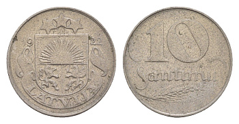 Латвия 10 сантимов 1922 год-тип KM 4 никель 4658-1237
