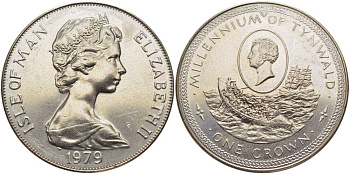 Остров Мэн 1 крона 1979 1000 летие Тинвальду (парламенту), Сэр Уильям Хиллари KM 50 медно-никель UNC 107-521