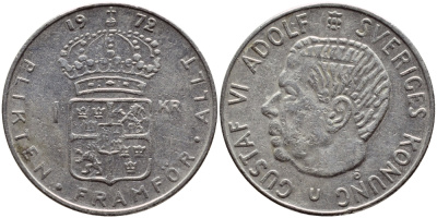 Швеция 1 крона 1972 Густав VI Адольф (1950-1973) KM 826a медь плакированная медно-никелем 4390-223