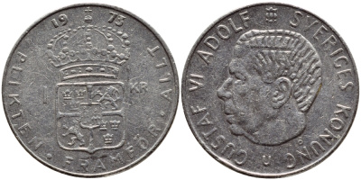 Швеция 1 крона 1973 Густав VI Адольф (1950-1973) KM 826а медь плакированная медно-никелем 4395-247