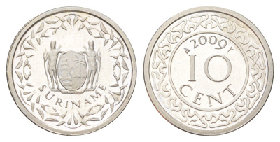 Суринам 10 центов 2009 тираж 1000 экземпляров KM 13a медно-никель BU 4625-339