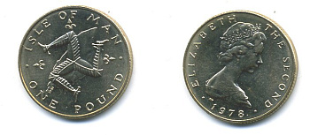 Остров Мэн 1 фунт 1978 PM, Елизавета II (1952-2022) KM 44 вирениум UNC 46-2516