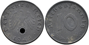 Германия 10 рейхспфеннигов 1944 А KM 101, J. 371 цинк 4116-613