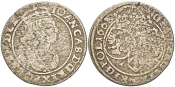 Польша 6 грошей (шостак) 1663 A-T, Ян II Казимир (1648-1668), вес 2,91 гр KM 91, Kopinski 136.5b серебро 1517-815