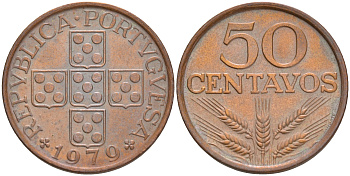ПОРТУГАЛИЯ 50 СЕНТАВО 1979 KM 596 бронза 4561-633