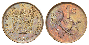 ЮАР 1 цент 1984 герб, капские воробьи KM 82 бронза UNC 4696-931