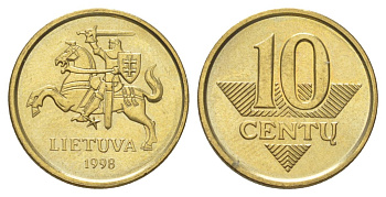 Литва 10 центов 1998 KM 106 никель латунь UNC 4625-565