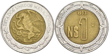 Мексика 1 песо 1993 KM 550 биметалл 4364-447