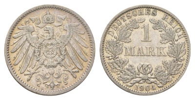 Германия 1 марка 1904 A, Вильгельм II (1888-1918) KM 14, J. 17 серебро 4626-152