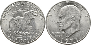 США 1 доллар 1971 Президент Эйзенхауэр, лунный орел KM 203 медь плакированная медно-никелем 58-612