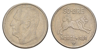 Норвегия 50 эре 1969 Улаф V (1957-1991) KM 408 медно-никель 4635-437