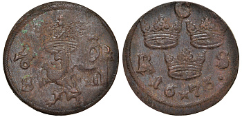 Швеция 1/6 эре 1673 Карл XI (1660-1697), была в обращении на территории России KM 254 медь 4177-416