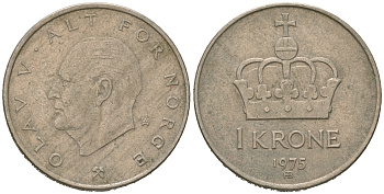 Норвегия 1 крона 1975 Улаф V (1958-1991) KM 419 медно-никель 4641-554