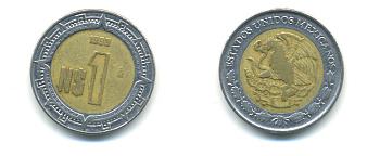 Мексика 1 песо 1993 KM 550 биметалл 176-1232