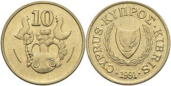 Кипр 10 центов 1991 KM 56.3 никель латунь 4141-1157