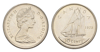 Канада 10 центов 1973 Елизавета II (1952-2022), парусник KM 77 никель PROOF-LIKE (BU) 4639-628