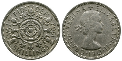 Великобритания 2 шиллинга (флорин) 1962 Елизавета II (1952-2022) KM 906, Spink 4146 медно-никель 4382-343