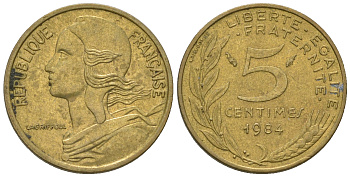 Франция 5 сантимов 1984 тип Марианна KM 933 медь алюминий никель 4668-1222