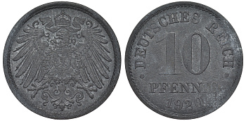 ГЕРМАНИЯ 10 ПФЕННИГОВ 1920 KM 26, J. 299 цинк 45-1258