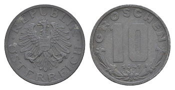 Австрия 10 грошей 1947 KM 2874 цинк 4576-813