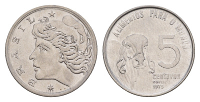 Бразилия 5 сентаво 1975 ФАО - Зебу KM 587 нержавеющая сталь UNC 4655-1057