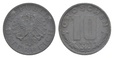 Австрия 10 грошей 1947 KM 2874 цинк 4576-813