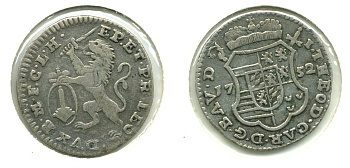 АВСТРИЙСКИЕ НИДЕРЛАНДЫ 2 ЭСКАЛИНСА 1752 KM 16 серебро 503-231