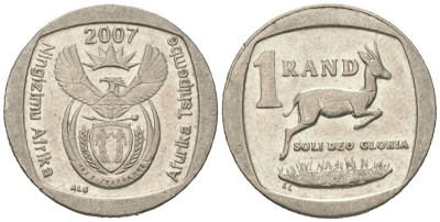 ЮАР 1 ранд 2007 KM 344 медь плакированная медно-никелем 4611-535