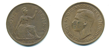 Великобритания 1 пенни 1946 Георг VI (1936-1952) KM 845, Spink 4114 бронза 4383-725