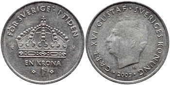 Швеция 1 крона 2003 Карл XVI Густав (1973- ) KM 894 медно-никель 261-426