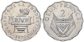 Руанда 2 франка 1970 FAO KM 10 алюминий  UNC  4610-433