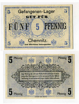 ГЕРМАНИЯ 5 ПФЕННИГОВ ND ЛАГЕРЬ ВОЕННОПЛЕННЫХ В КЕМНИЦЕ C-2812 бумага UNC (пресс) 504-80-1-2