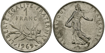 Франция 1 франк 1969 сеятель KM 925 никель 4135-827