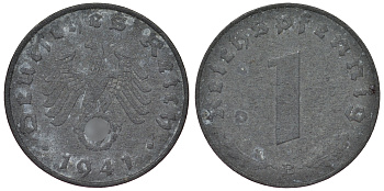 Германия 1 рейхспфенниг 1941 B KM 97, J. 369 цинк 4124-214