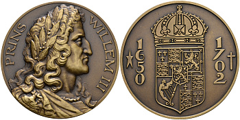 Нидерланды медаль ND принц Вильгельм III, (1650-1702), диаметр 50 мм., вес 57.8 г. бронза UNC 5-6-2-56