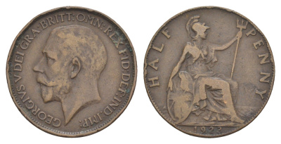 Великобритания 1/2 пенни 1922 Георг V (1910-1936) KM 809, Spink 4056 бронза 4642-431
