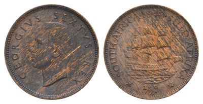 ЮАР 1/2 пенни 1948 Георг VI (1936-1952), редкий год KM 33.1 бронза 603-1131