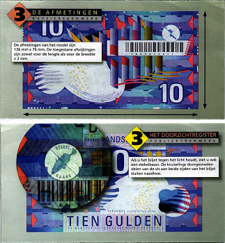 НИДЕРЛАНДЫ 10 ГУЛЬДЕНОВ РЕКЛАМНЫЙ ЛИСТОК С ОПИСАНИЕМ КУПЮРЫ, РАЗМЕРОВ И СПОСОБОВ ЗАЩИТЫ, ТИПОГРАФСКАЯ ПЕЧАТЬ бумага 6352-55-1-2
