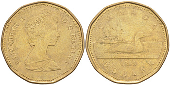 Канада 1 доллар 1988 утка, Елизавета II KM 157 никель плакированный алюминиевой бронзой 63-622