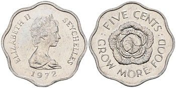 Сейшельские острова 5 центов 1972 FAO, цветок, Елизавета II KM 18 алюминий UNC 4588-643