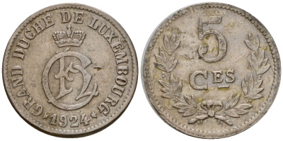Люксембург 5 сантимов 1924 Шарлотта (1918-1964) KM 33 медно-никель 4602-412