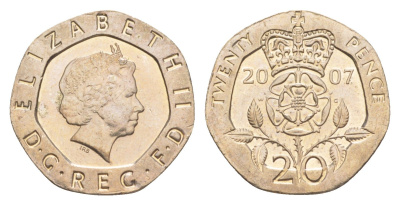 Великобритания 20 пенсов 2007 Елизавета II (1952-2022) KM 990, Spink 4630 (G3) медно-никель aUNC 4639-938
