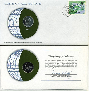 ЯМАЙКА 10 ЦЕНТОВ 1979 монета в конверте с маркой и спецгашением UNC 4294-22-3